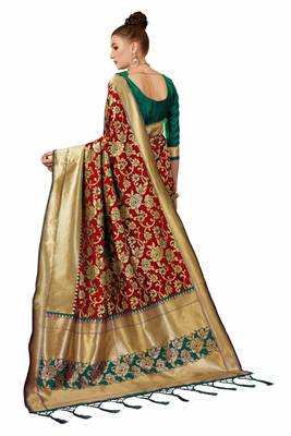 Green woven art silk sarees saree with blouse 3