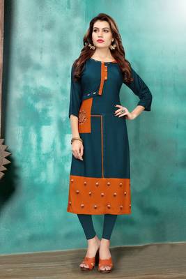 Multicolor embroidered rayon long kurtis 1