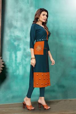 Multicolor embroidered rayon long kurtis 3