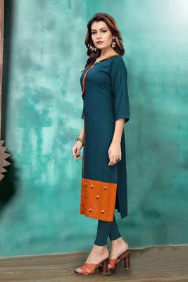 Multicolor embroidered rayon long kurtis 4