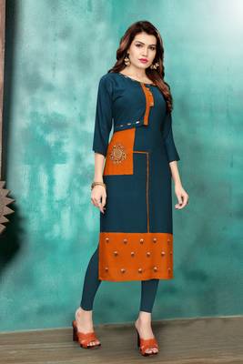Multicolor embroidered rayon long kurtis 5