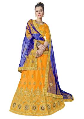 Yellow Embroidered Silk Semi Stitched Lehenga 1