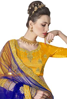 Yellow Embroidered Silk Semi Stitched Lehenga 2