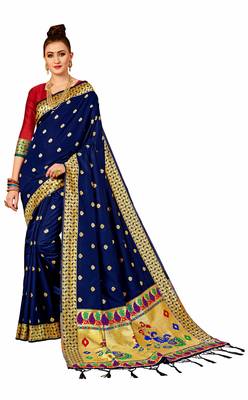 Blue woven art silk saree with blouse 1