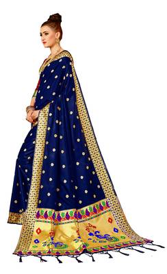 Blue woven art silk saree with blouse 2