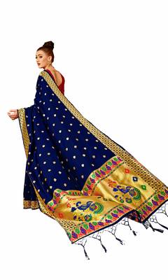 Blue woven art silk saree with blouse 3