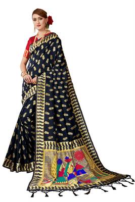 Black woven art silk saree with blouse 1