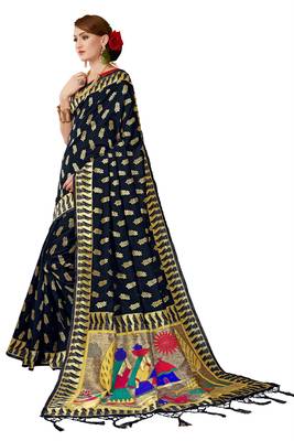 Black woven art silk saree with blouse 2