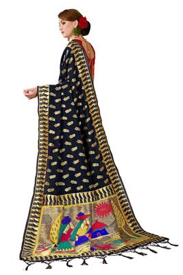 Black woven art silk saree with blouse 3
