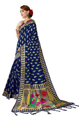 Blue woven art silk saree with blouse 2