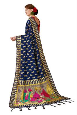 Blue woven art silk saree with blouse 3