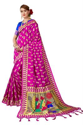 Pink woven art silk saree with blouse 1