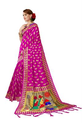 Pink woven art silk saree with blouse 2