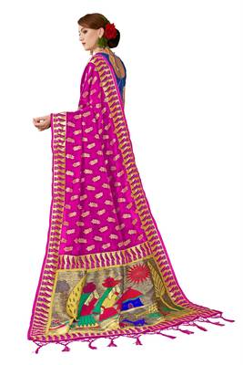 Pink woven art silk saree with blouse 3