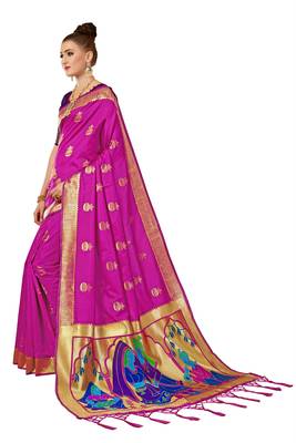 Pink woven art silk saree with blouse 2