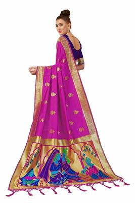 Pink woven art silk saree with blouse 3
