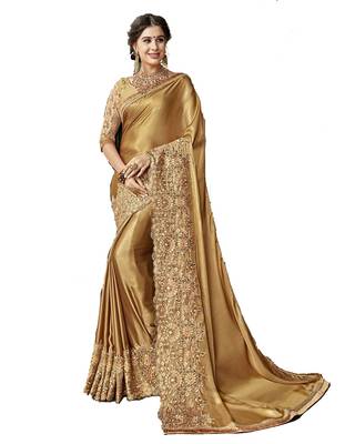 Golden embroidered  silk saree with blouse 1
