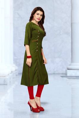 Green embroidered rayon long kurtis 4