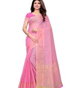 Pink Woven Poly Silk Saree With Blouse