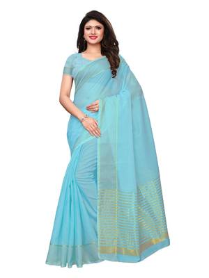 Blue Woven Poly Silk Saree With Blouse 1