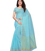 Blue Woven Poly Silk Saree With Blouse