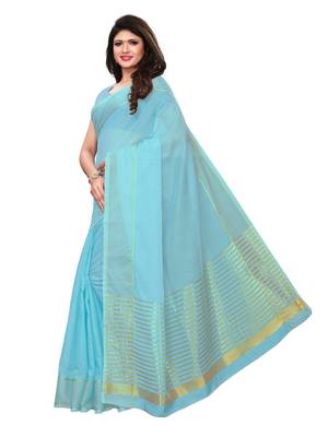 Blue Woven Poly Silk Saree With Blouse 2