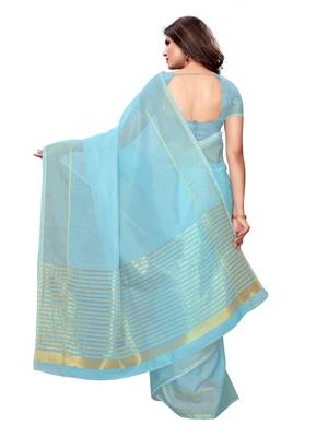 Blue Woven Poly Silk Saree With Blouse 4