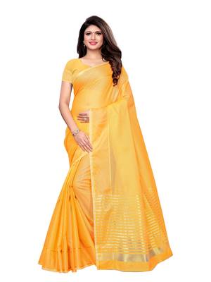 Yellow Woven Poly Silk Saree With Blouse 1