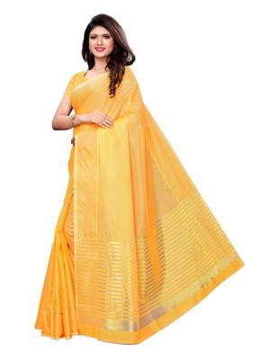 Yellow Woven Poly Silk Saree With Blouse 2