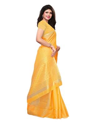 Yellow Woven Poly Silk Saree With Blouse 3
