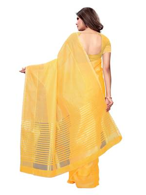 Yellow Woven Poly Silk Saree With Blouse 4