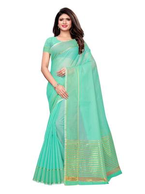 Turquoise Woven Poly Silk Saree With Blouse 1
