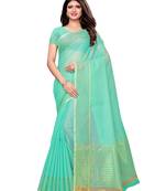 Turquoise Woven Poly Silk Saree With Blouse