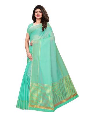 Turquoise Woven Poly Silk Saree With Blouse 2