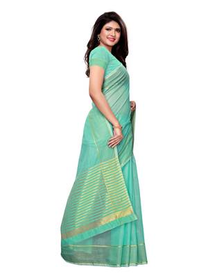 Turquoise Woven Poly Silk Saree With Blouse 3