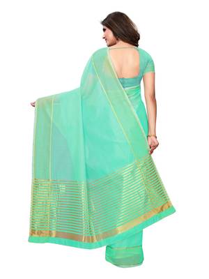 Turquoise Woven Poly Silk Saree With Blouse 4