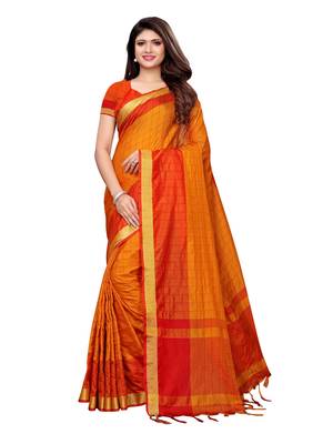 Yellow Woven Poly Silk Saree With Blouse 1