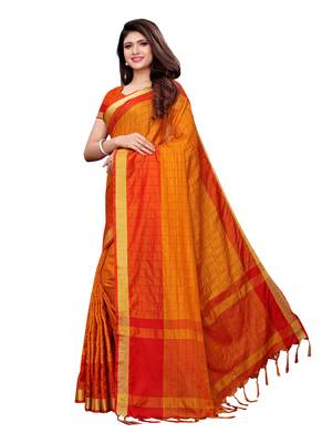Yellow Woven Poly Silk Saree With Blouse 2