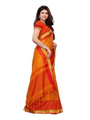 Yellow Woven Poly Silk Saree With Blouse 3