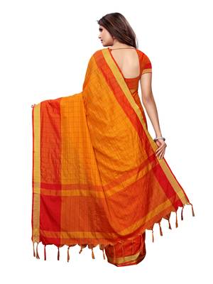 Yellow Woven Poly Silk Saree With Blouse 4