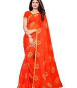 Orange Printed Chiffon Saree With Blouse