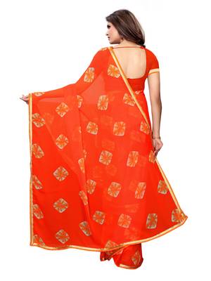 Orange Printed Chiffon Saree With Blouse 4