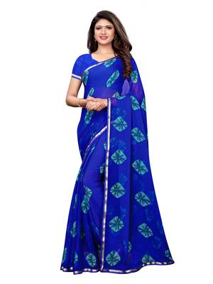 Blue Printed Chiffon Saree With Blouse 1