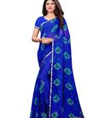 Blue Printed Chiffon Saree With Blouse