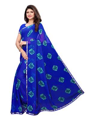 Blue Printed Chiffon Saree With Blouse 2