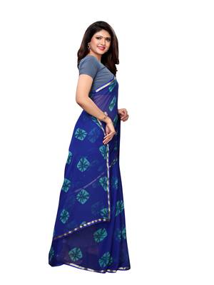 Blue Printed Chiffon Saree With Blouse 3