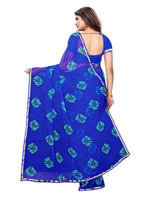 Blue Printed Chiffon Saree With Blouse 4