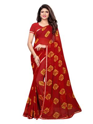 Maroon Printed Chiffon Saree With Blouse 1