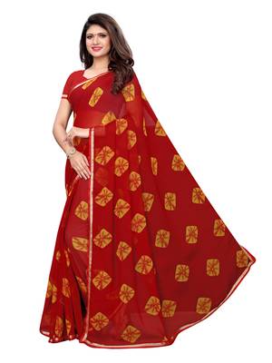 Maroon Printed Chiffon Saree With Blouse 2