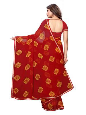 Maroon Printed Chiffon Saree With Blouse 4